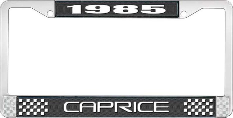1985 Caprice Black And Chrome License Plate Frame With White Lettering