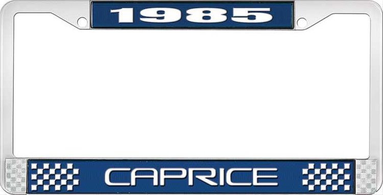 1985 Caprice Blue And Chrome License Plate Frame With White Lettering