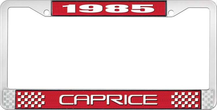 1985 Caprice Red And Chrome License Plate Frame With White Lettering
