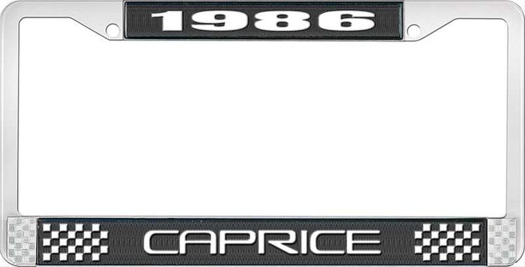 1986 Caprice Black And Chrome License Plate Frame With White Lettering