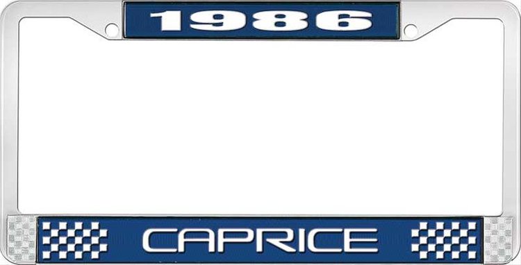 1986 Caprice Blue And Chrome License Plate Frame With White Lettering