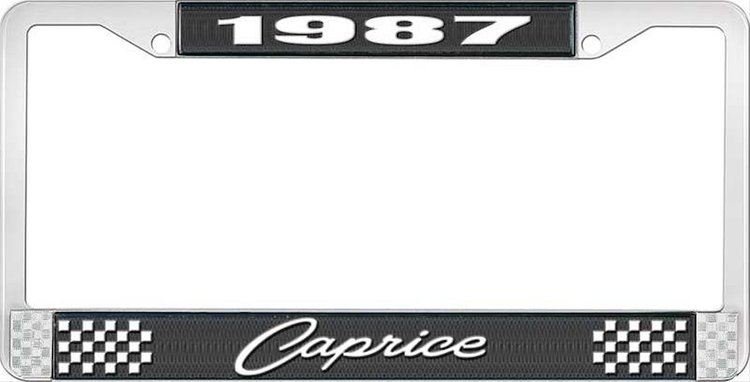 1987 Caprice Black And Chrome License Plate Frame With White Lettering