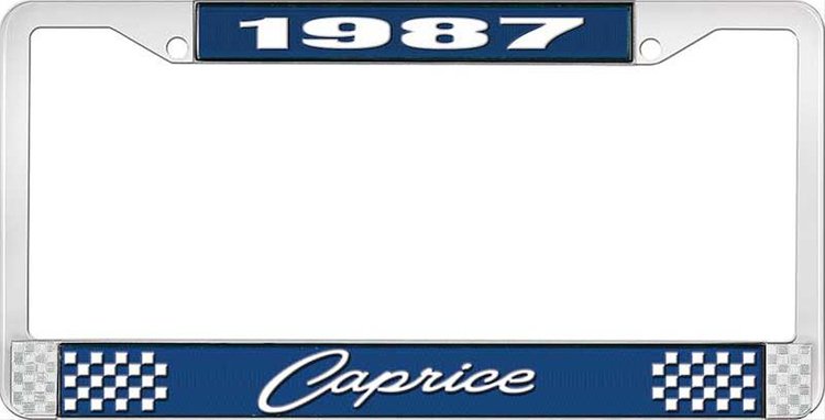 1987 Caprice Blue And Chrome License Plate Frame With White Lettering