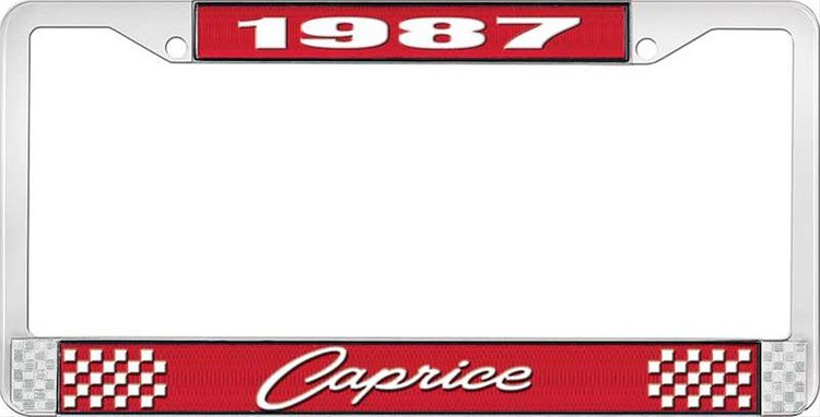 1987 Caprice Red And Chrome License Plate Frame With White Lettering