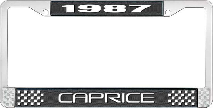 1987 Caprice Black And Chrome License Plate Frame With White Lettering
