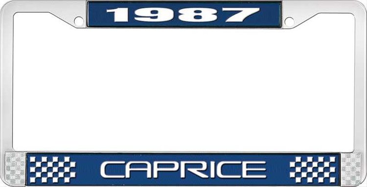 1987 Caprice Blue And Chrome License Plate Frame With White Lettering