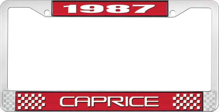 1987 Caprice Red And Chrome License Plate Frame With White Lettering