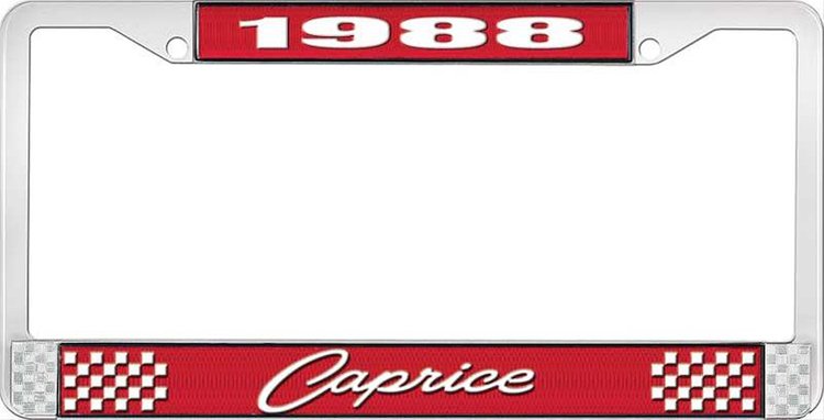 1988 Caprice Red And Chrome License Plate Frame With White Lettering