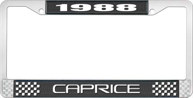 1988 Caprice Black And Chrome License Plate Frame With White Lettering