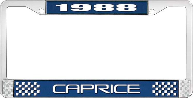 1988 Caprice Blue And Chrome License Plate Frame With White Lettering