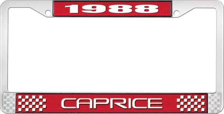 1988 Caprice Red And Chrome License Plate Frame With White Lettering