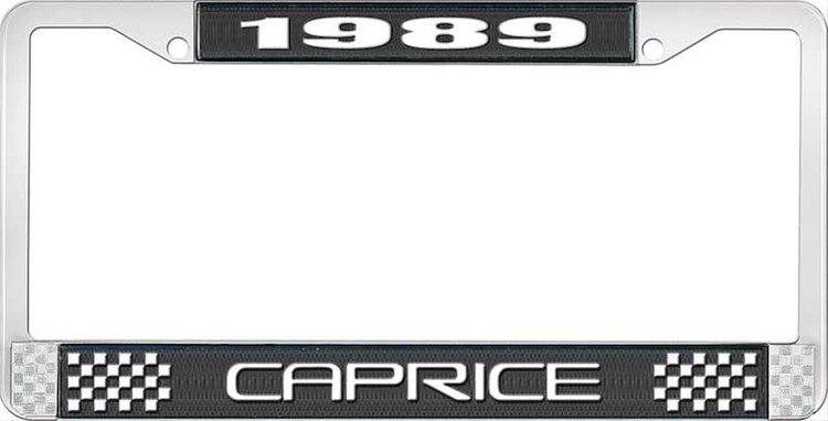 1989 Caprice Black And Chrome License Plate Frame With White Lettering