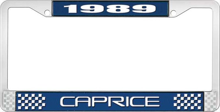 1989 Caprice Blue And Chrome License Plate Frame With White Lettering