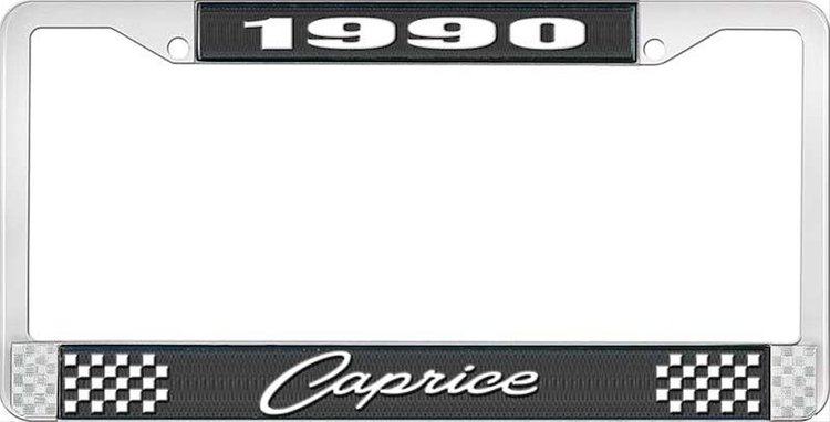 1990 Caprice Black And Chrome License Plate Frame With White Lettering