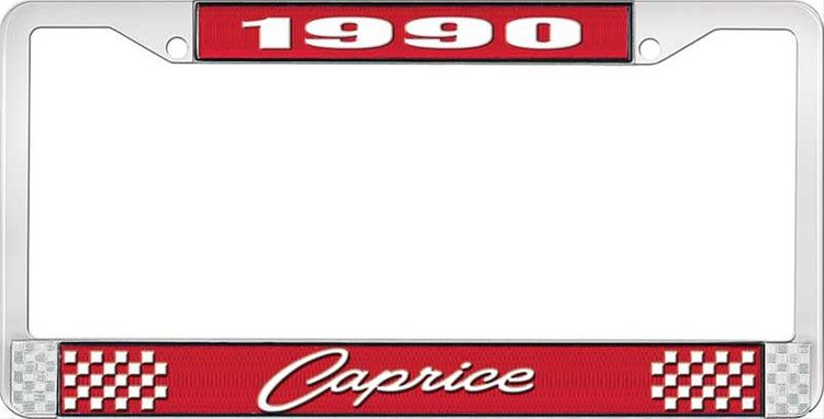 1990 Caprice Red And Chrome License Plate Frame With White Lettering