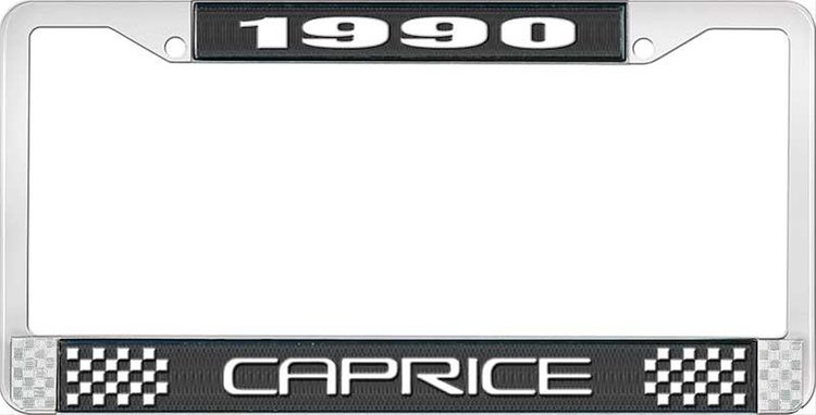 1990 Caprice Black And Chrome License Plate Frame With White Lettering