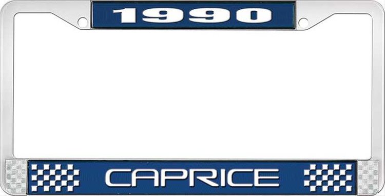 1990 Caprice Blue And Chrome License Plate Frame With White Lettering