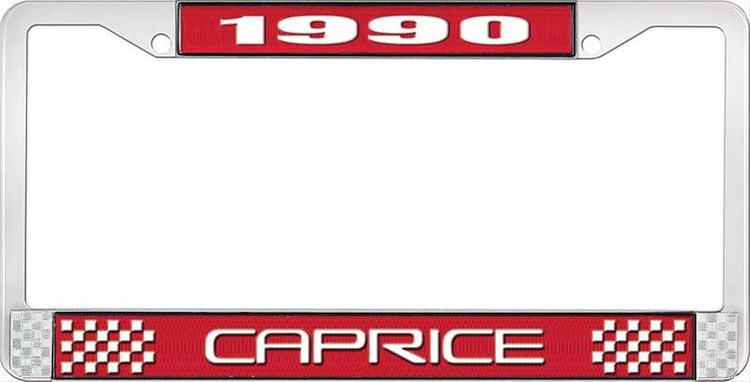 1990 Caprice Red And Chrome License Plate Frame With White Lettering