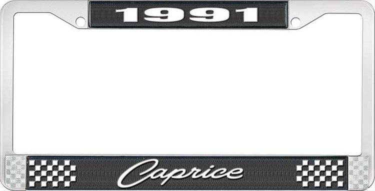 1991 Caprice Black And Chrome License Plate Frame With White Lettering