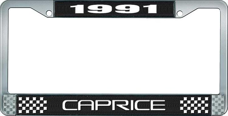 1991 Caprice Black And Chrome License Plate Frame With White Lettering