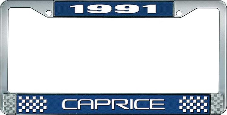 1991 Caprice Blue And Chrome License Plate Frame With White Lettering