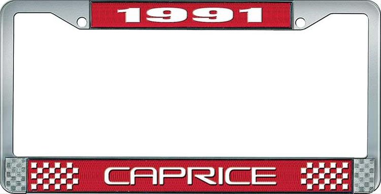 1991 Caprice Red And Chrome License Plate Frame With White Lettering