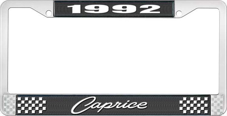 1992 Caprice Black And Chrome License Plate Frame With White Lettering