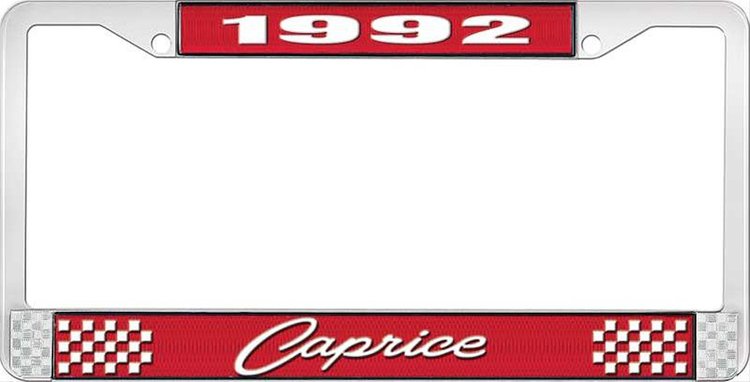 1992 Caprice Red And Chrome License Plate Frame With White Lettering