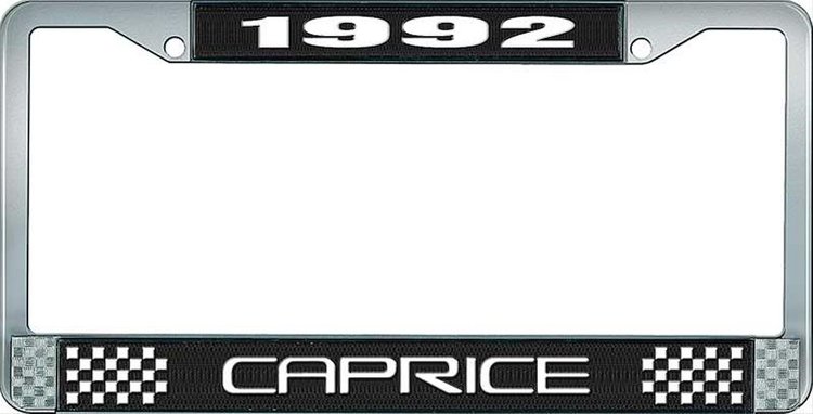 1992 Caprice Black And Chrome License Plate Frame With White Lettering