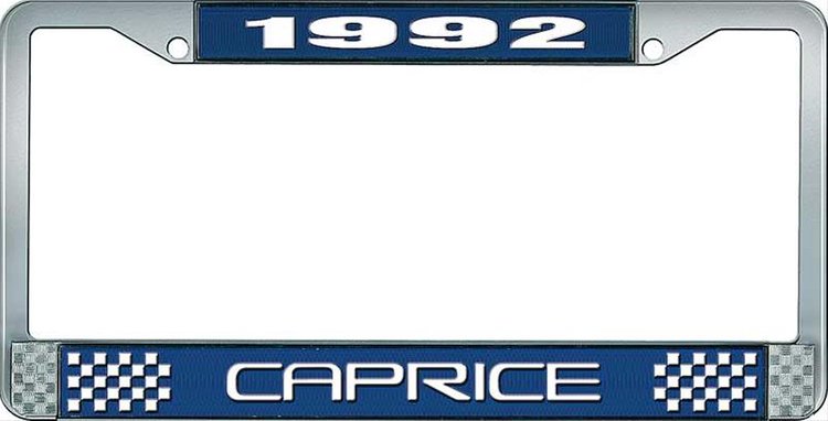 1992 Caprice Blue And Chrome License Plate Frame With White Lettering