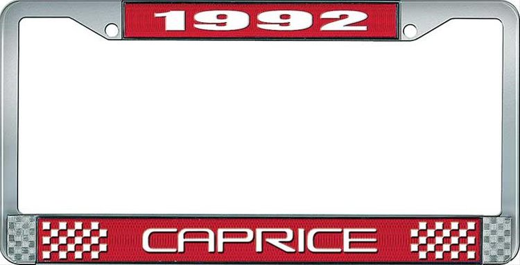 1992 Caprice Red And Chrome License Plate Frame With White Lettering