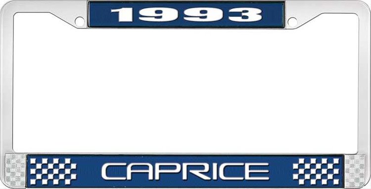 1993 Caprice Blue And Chrome License Plate Frame With White Lettering