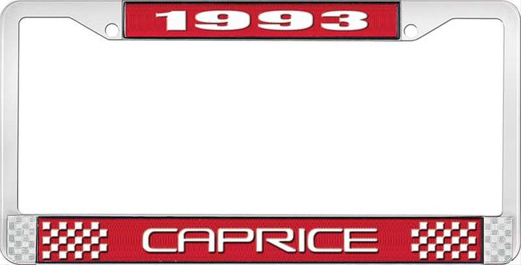 1993 Caprice Red And Chrome License Plate Frame With White Lettering