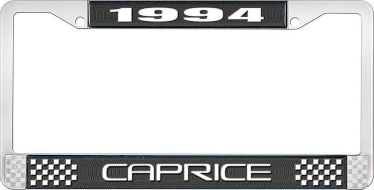 1994 Caprice Black And Chrome License Plate Frame With White Lettering