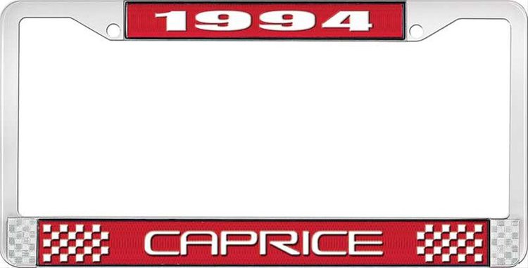 1994 Caprice Red And Chrome License Plate Frame With White Lettering