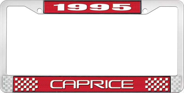 1995 Caprice Red And Chrome License Plate Frame With White Lettering