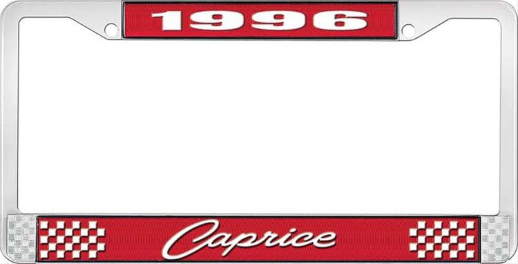 1996 Caprice Red And Chrome License Plate Frame With White Lettering