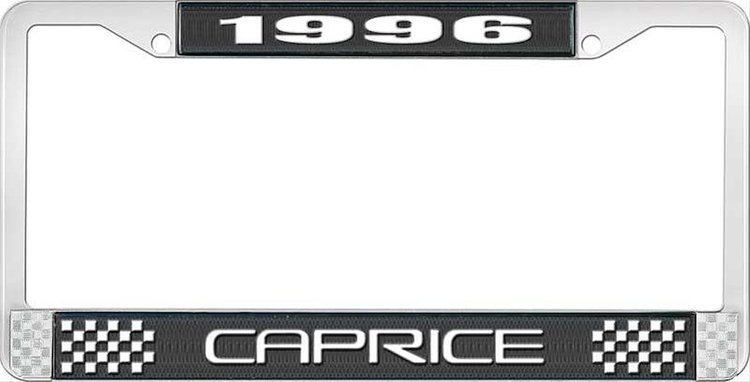 1996 Caprice Black And Chrome License Plate Frame With White Lettering