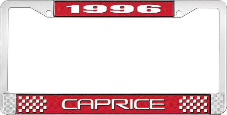 1996 Caprice Red And Chrome License Plate Frame With White Lettering