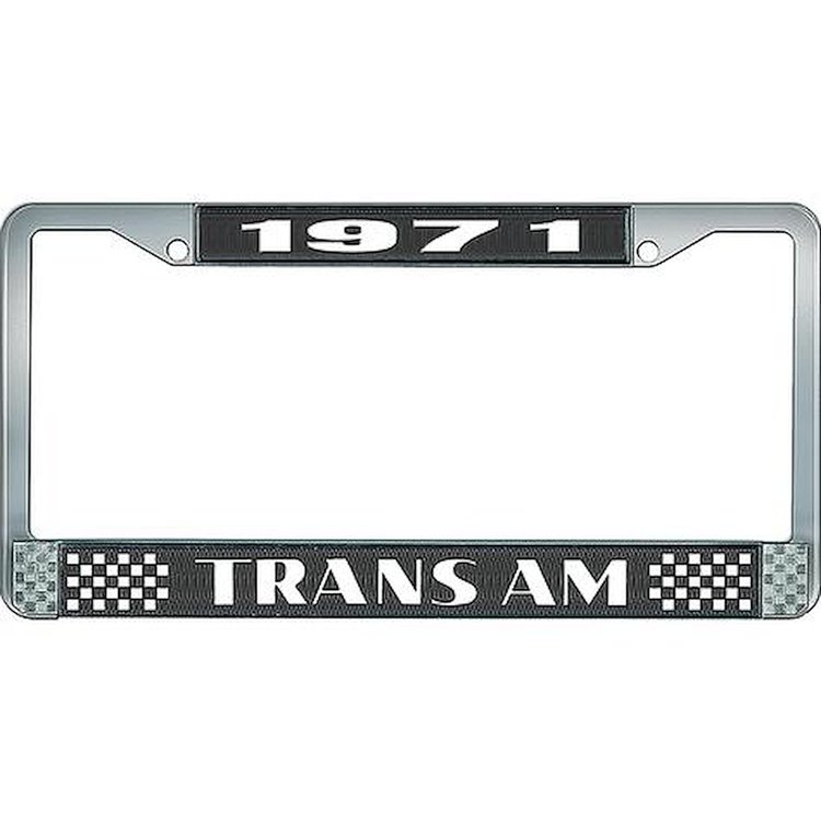 LF2337101A 1971 Trans Am, License Plate Frame, Style #2, Black & Chrome w/ White Lettering