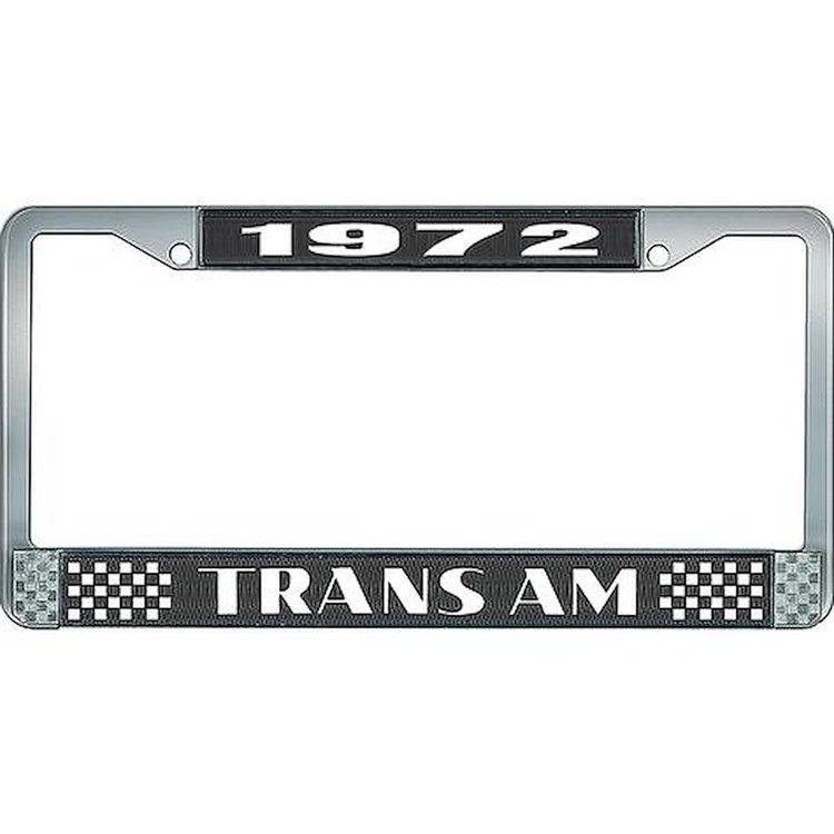 LF2337201A 1972 Trans Am, License Plate Frame, Style #2, Black & Chrome w/ White Lettering