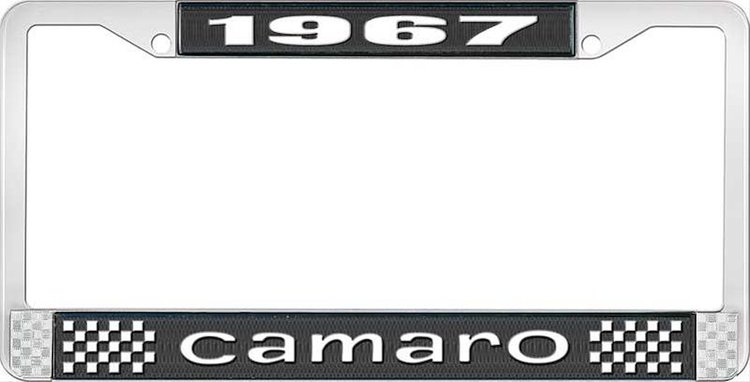 1967 Camaro License Plate Frame Style 1 Black & Chrome, White Lettering