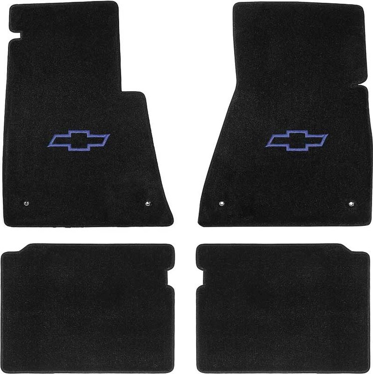 LM2513MBL 1962-67 Chevy II/Nova Neutral Floor Mat Set w/ Medium Blue Embroidered Bow Tie Logo