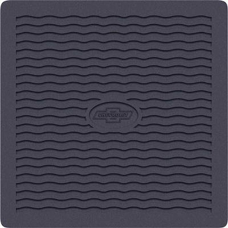 M55001 Accessory Front Floor Mats 1955-56 Bel Air, 150, 210, Nomad; With Bow Tie Logo; Black; Pair