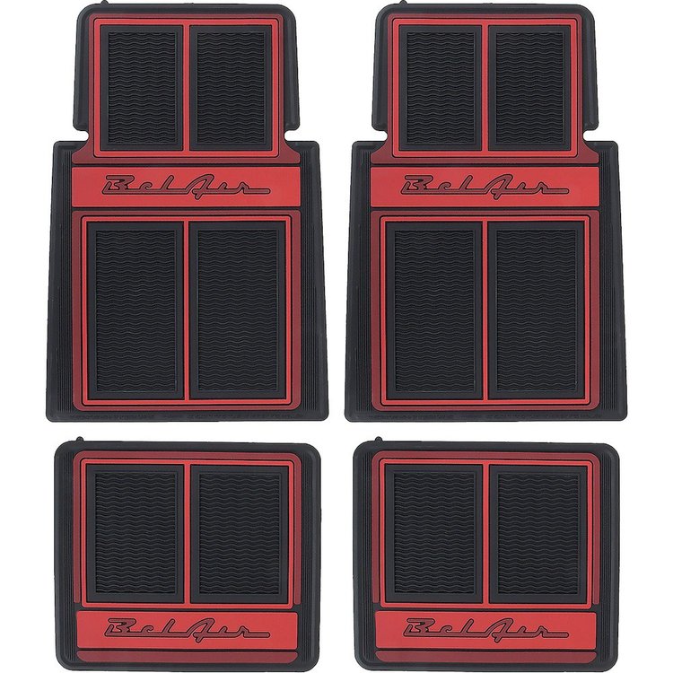 M55102 Floor Mat Set 1955-57 Chevrolet Bel Air; Front And Rear; Red/Black/Beige; 4-Piece Set