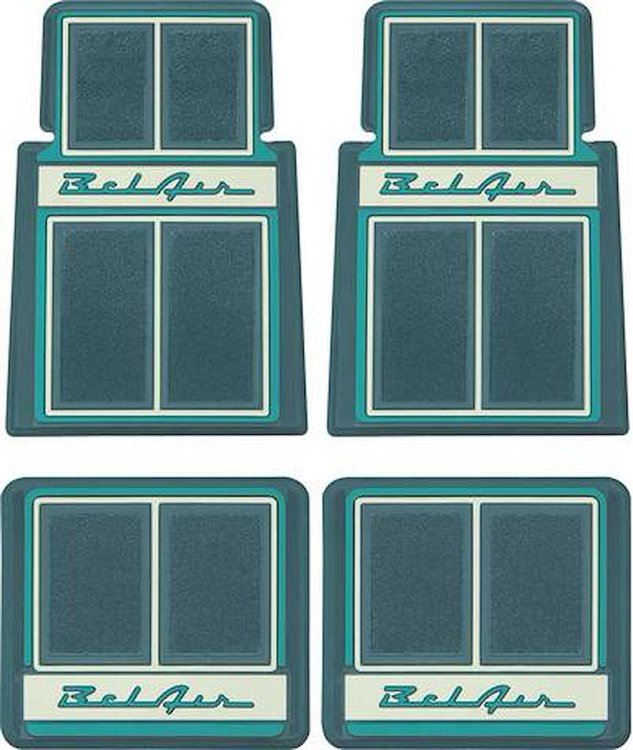 M55104 1955-57 Chevrolet Bel Air; Carpet Floor Mat Set; 4 Piece; Dark Turquoise / Turquoise / Ivory