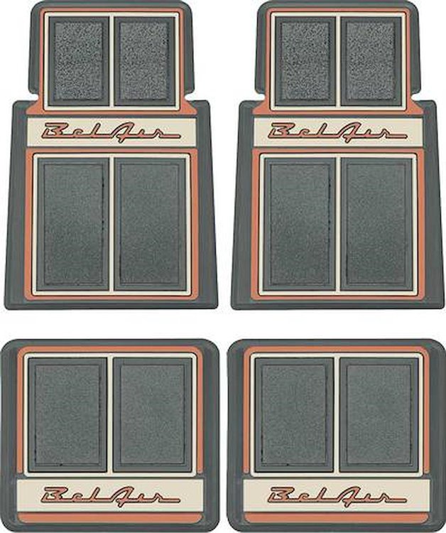 M55107 1955-57 Chevrolet Bel Air; Carpet Floor Mat Set; 4 Piece; Gray / Coral / Beige