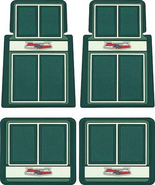 M55115 1955-57 Chevy; Custom Floor Mat Set; with in.Chevrolet in. Crest; 4 Piece; Dk Green / Green / Ivory