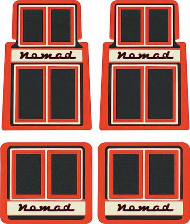 M55122 1955-57 Chevy Nomad; Custom Floor Mat Set; Front and Rear; Red / Black / Beige; 4 Piece Set