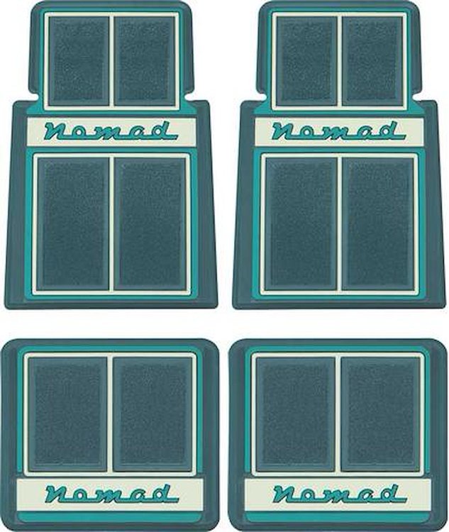 M55124 1955-57 Chevy Nomad; Custom Carpet Floor Mats; Dark Turquoise/Turquoise/Ivory; 4 Piece Set